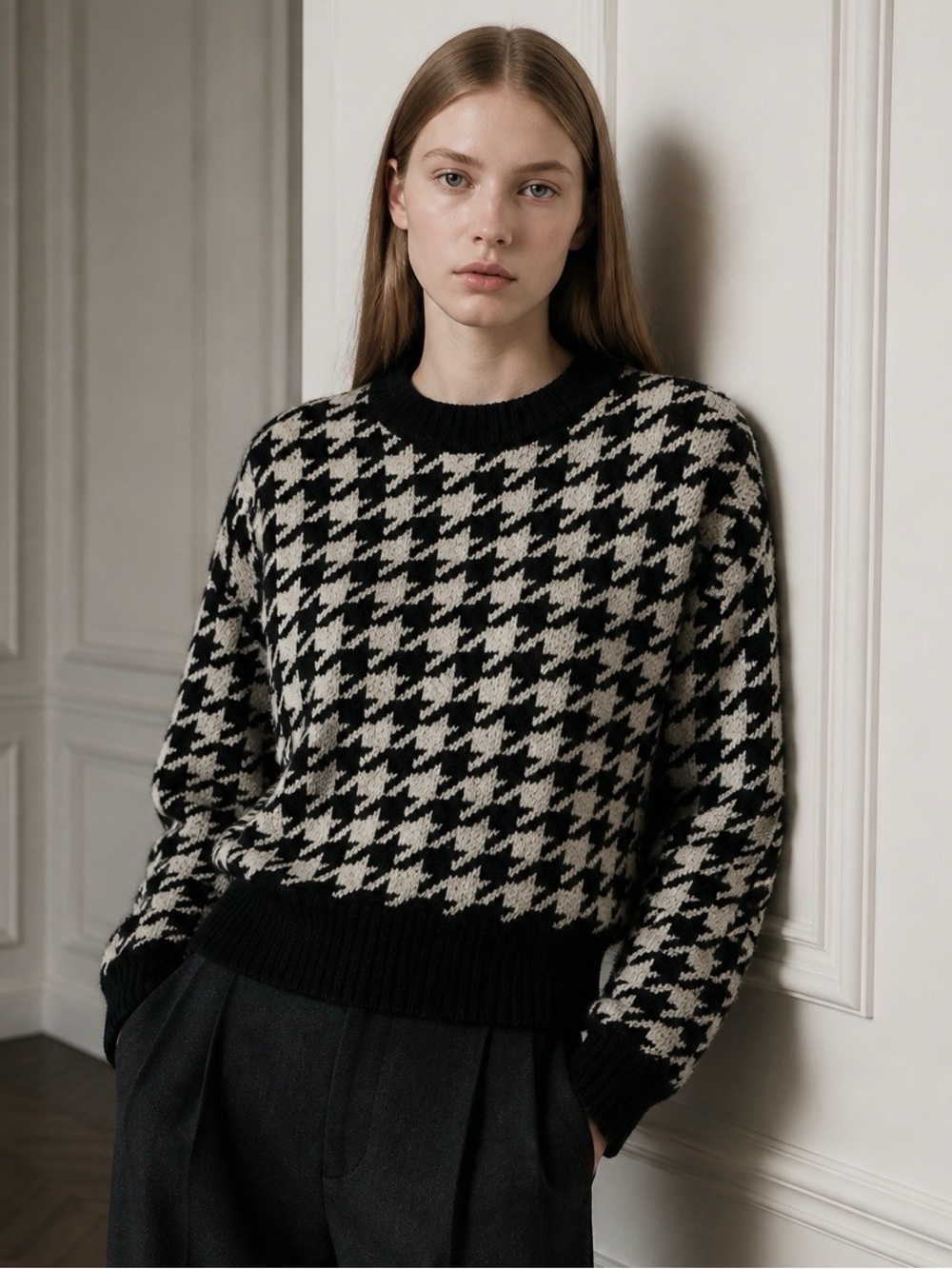 H&M Wool Blend Pullover Knit Chunky Black & White Sweater Size XS